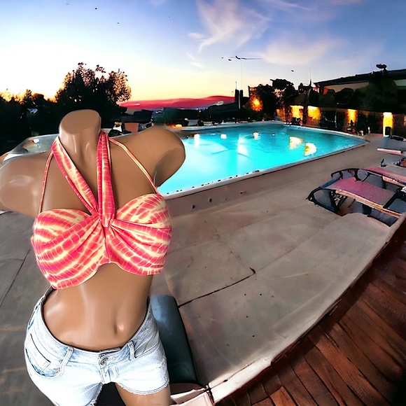 PINK l 3-way Sash tie l Bikini Top l Gorgeous Orange / Pink l Padded l L l EUC - Picture 12 of 12